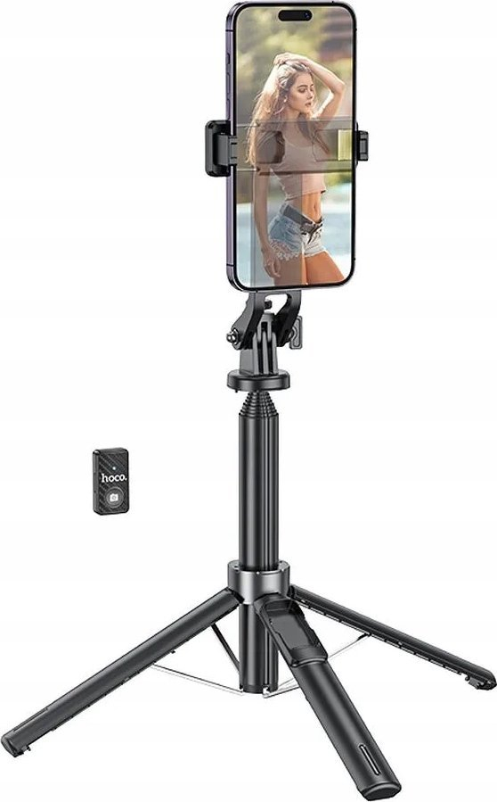 Selfie stick Hoco K21, tripod i zgjatueshëm, Bluetooth, aliazh alumini, i zi
