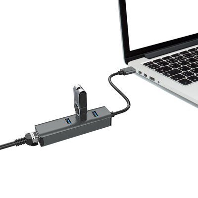 USB хаб Vakoss TC-4502X, USB 3.2 Gen 1, со RJ45 100 Mbps, сив