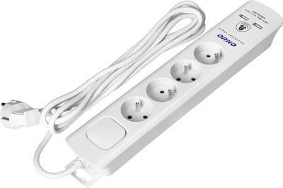 Prizë zgjatëse ORNO OR-AE-13243, 4 dalje 2x USB, kabllo 3m, e bardhë