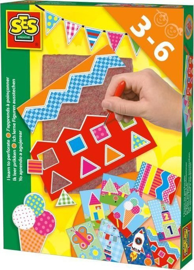 Set kreativ për perforim SES Creative I Learn to Perforate, për fëmijë 3+, shumëngjyrësh