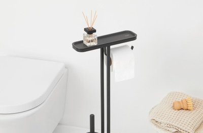 Set banjoje Brabantia Mindset Toilet Butler, mbajtëse letër tualeti, furçë tualeti, çelik inox, i bardhë