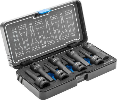 Set kokra goditëse Hogert Technik HT6R004, 1/2", 8 copë, e zezë