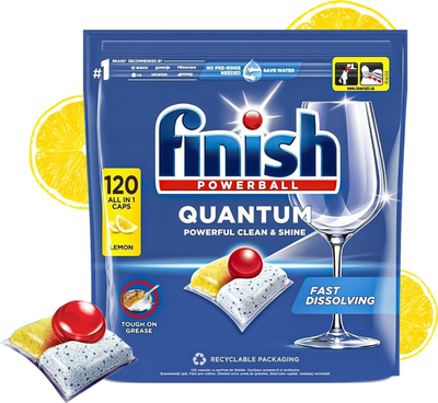Detergjent për enëlarëse Finish Powerball Quantum All in 1 Lemon, 120 kapsula, 1.248kg