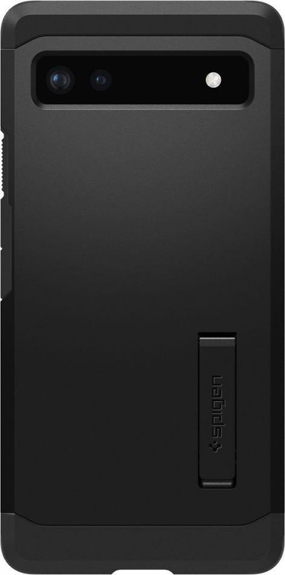 Mbulesë telefoni Spigen Tough Armor për Google Pixel 6A, rezistente ndaj goditjeve, me këmbë mbajtëse, e zezë