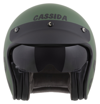 Helmetë moto Cassida Oxygen 2.0 Gear, e hapur, vizor dielli, jeshile mat e zezë