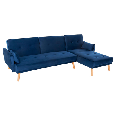 Divan këndor shtrat PANTHEA HM3127.18, 260x155x86cm, kadife blu, i kthyeshëm