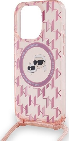 Mbulesë telefoni Karl Lagerfeld Karl &amp; Choupette Crossbody për iPhone 15 Pro, me rrip, rozë