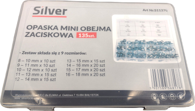 Set cybantë çeliku Silver S11370, 135 copë, diametër 8‑18 mm, në kuti plastike transparente