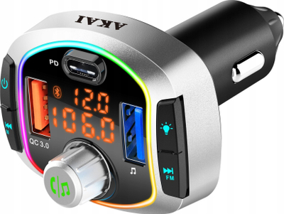 Modulator FM për makinë AKAI FMT-63BT, Bluetooth, USB edhe Micro SD, i zi