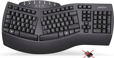 Tastierë Perixx PERIBOARD-612BDE, Bluetooth, ergonomike me palm rest, layout gjerman QWERTZ, e zezë