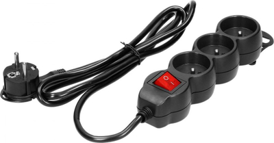 Zgjatës elektrik me 3 porta, 3m, 10A, ngjyrë e zezë
