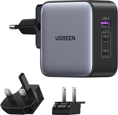 Karikues muri Ugreen Nexode, 65W, 2x USB C dhe USB, i zi