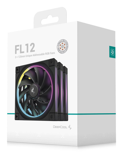 Ventilatorë PC Deepcool FL12 3 in 1, 120mm, ARGB, 4 pin PWM, të zinj