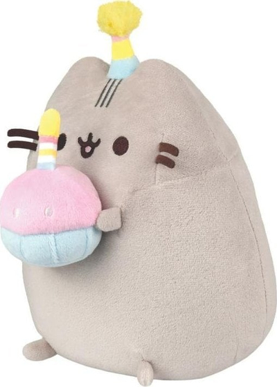 Lodër pelushi Pusheen, 24 cm, me kapelë e me tortë, shumëngjyrëshe