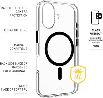 Kapak telefoni FIXED MagPurity Backcover për Apple iPhone 16, MagSafe, transparent
