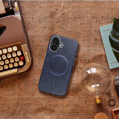 Mbrojtëse telefoni Gentleman për iPhone 15 Pro Max, MagSafe, lëkurë eko, blu navy