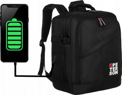 Çantë shpine Peterson Spacious, 24L, me port USB, e zezë
