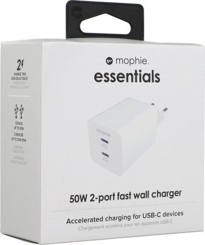 Karikues muri Mophie Essentials, 50W, 2x USB C, i bardhë