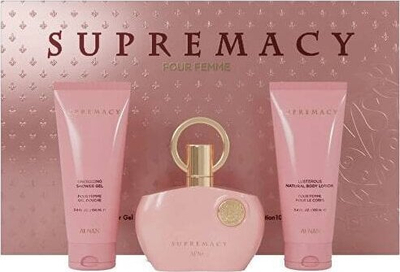 Set parfumi Afnan Supremacy Pink, EDP 100ml, xhel dushi 100ml, krem trupi 100ml