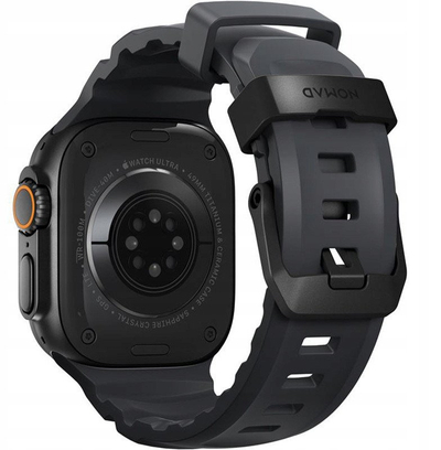 Ремче за рака за Apple Watch Nomad Rocky Point Band, 46mm 49mm, FKM флуороеластомер, боја Storm со црни аксесоари