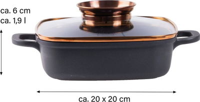Tigan katror STONELINE Corner Pan, 20 x 20 cm, jo-ngjitës, me kapak xhami për aroma, ngjyrë rose gold