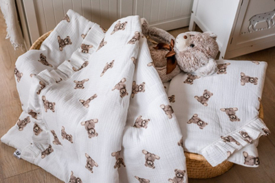 Set shtrati për bebe Muslin Bedding, 80x100 cm, pambuk muslin, me arusha