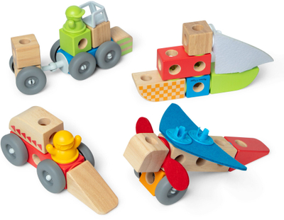 Сет дрвени игри Melissa и Doug Blockables Vehicles, градежни блокови, различни возила, многуобоен