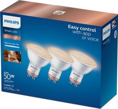 Llambë spot LED Philips WiZ PAR16 GU10, 50W, set me 3 copë, e bardhë