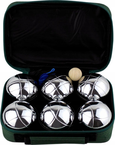 Set petanke MASTER, 6 topa çeliku 7.5 cm, çantë najloni, argjendtë