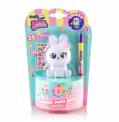 Играчка DIY Style 4 Ever Kawaii мини деко зајаче, со светла, со налепници, бела