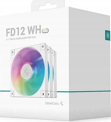 Ventilatorë PC DeepCool FD12, 120mm, ARGB PWM, set me 3 copë, të bardhë