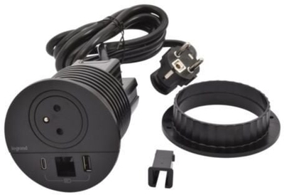 Prizë e integrume Legrand INCARA DISQ 80, USB A C, RJ45, e zezë