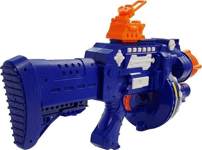 Pushkë lodër Leantoys Fighter me fishekë shkumë, karikator rrotullues, blu portokalli