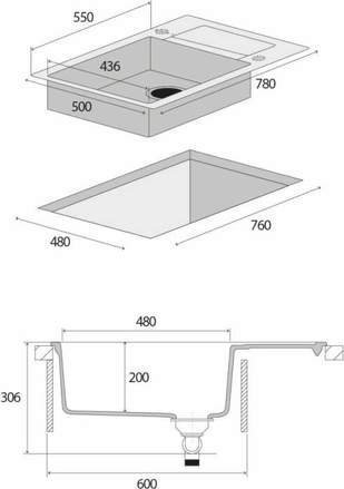 Lavaman graniti Concept Linea DG05L60BC, me pikatore, për dollap 60 cm, i zi