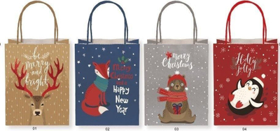 Qese dhurate Gift Bag HB 8827 M, 32x26x12 cm, me pamje dimri, me plot ngjyra
