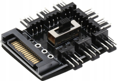 Hub kontrollues për flladitës dhe RGB Barrow, 7 porta, PWM 3 pin 4 pin, i zi