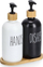 Set me dozatorë sapuni e lëngu enësh me nënstole prej bambuje, 500 ml, 2 copë, ngjyrë e zezë