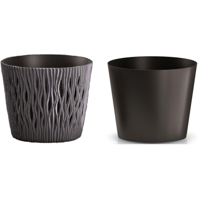 Vazo plastike Conforama Sandy Round, 5L, 22.5 x 19.2 cm, gri e errët
