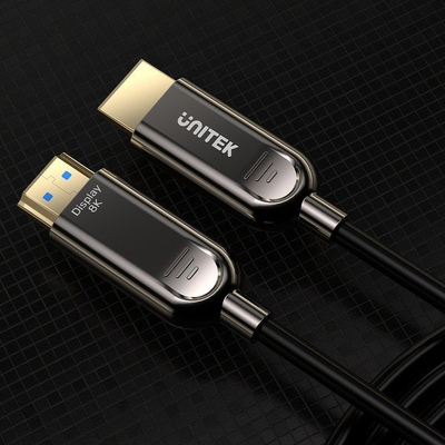 Kabllo optik HDMI Unitek AOC 2.1, 8K 120Hz, 60m, e zezë
