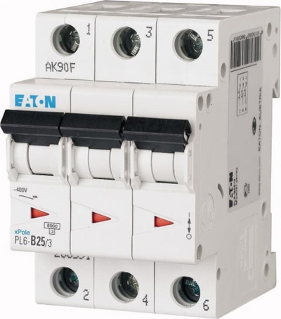 Ndërprerës automatik Eaton PL6-B25/3, 3P, 25A, 6kA