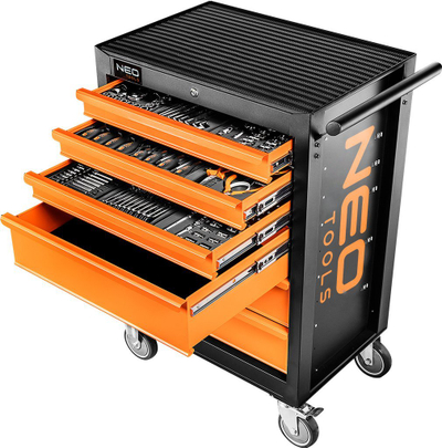 Karrocë me vegla NEO Tools 84-221-9, 6 sirtarë, 149 vegla, portokalli