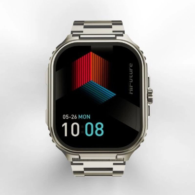 Ora inteligjente HiFuture Ultra3 Pro, 2.04" AMOLED, çelik inox, argjendtë