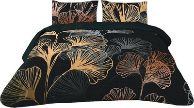 Set çarçafësh Posten Cotton Satin Prestige, 160x200 cm, motiv gjethe ari, shumëngjyrësh