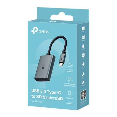 Читач на картички TP-Link UA430C, USB Type-C, SD, сив