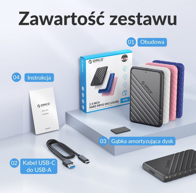 Kuti e jashtme Orico 2.5", USB C 3.1 6Gbps, e bardhë