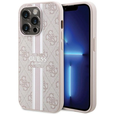 Mbulesë telefoni Guess 4G Printed Stripes për iPhone 15 Pro, MagSafe, rozë