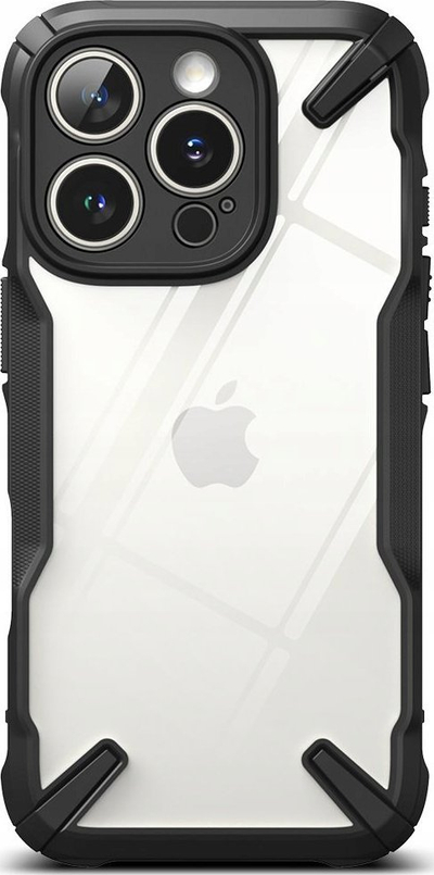 Kuti mbrojtëse Ringke Fusion X për iPhone 16 Pro, mbrapa e tejdukshme, kornizë e fortë, e zezë