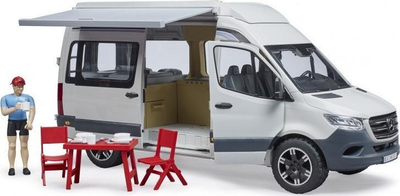 Lodër furgon kampingu Bruder Mercedes Benz Sprinter, shkallë 1/16, me figurë shoferi, i bardhë