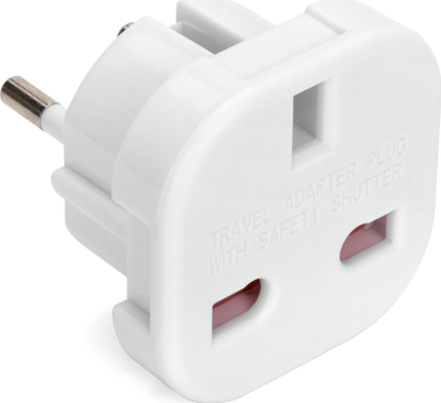 Adapter udhëtimi Montis MT-122-B, prizë britanike në prizë lokale, i bardhë