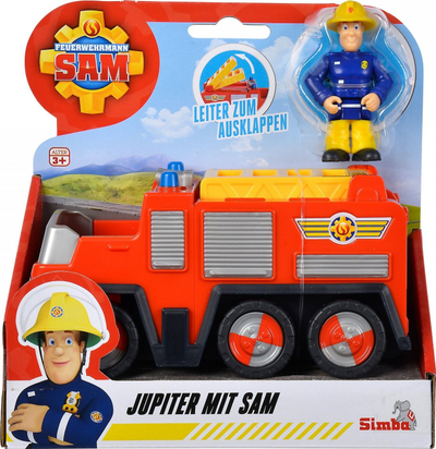 Lodër kamion zjarrfikës Simba Fireman Sam Jupiter, 17cm, me figurë 7cm, e verdhë